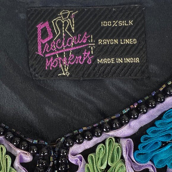 Vtg Precious Moments Floral Silk Jacket | M/L | Applique Beaded | Art to Wear - Picture 4 of 13